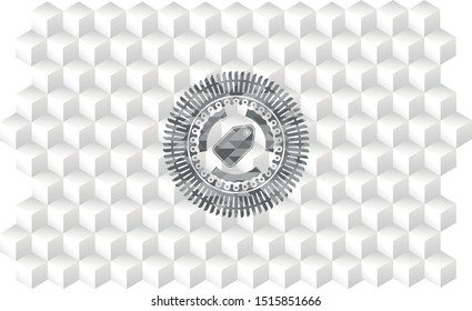 tag icon inside grey emblem. Vintage with geometric cube white background