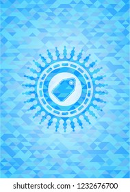 tag icon inside light blue mosaic emblem