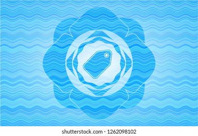 tag icon inside light blue water emblem background.