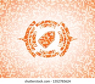 tag icon inside orange mosaic emblem