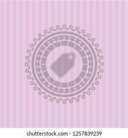 tag icon inside realistic pink emblem