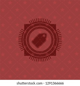 tag icon inside realistic red emblem
