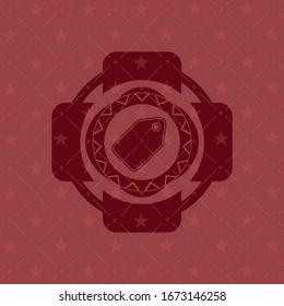 tag icon inside realistic red emblem