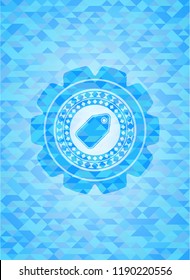 tag icon inside realistic sky blue mosaic emblem