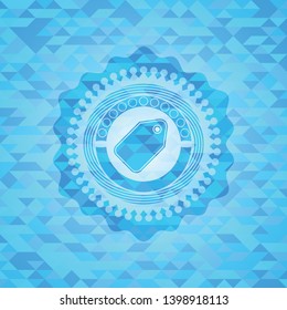 tag icon inside realistic sky blue mosaic emblem