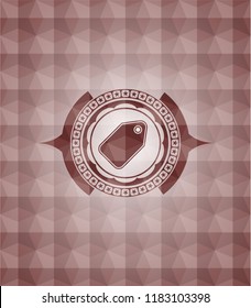 tag icon inside red seamless geometric emblem.