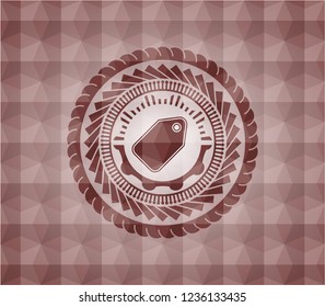 tag icon inside red seamless polygonal badge.