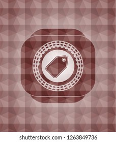 tag icon inside red seamless badge with geometric background.