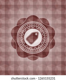tag icon inside red seamless emblem with geometric pattern background.