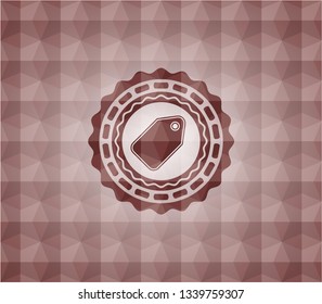 tag icon inside red seamless badge with geometric background.