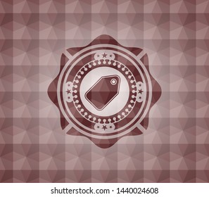tag icon inside red seamless emblem or badge with abstract geometric pattern background.