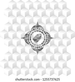 tag icon inside retro style grey emblem with geometric cube white background