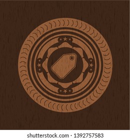 tag icon inside retro style wood emblem