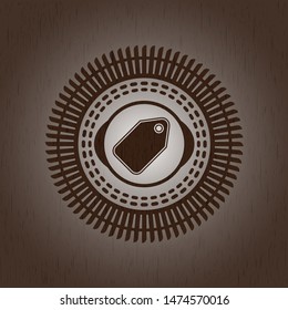 tag icon inside retro style wooden emblem