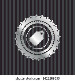 tag icon inside silvery shiny badge