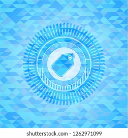 tag icon inside sky blue mosaic emblem