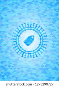 tag icon inside sky blue mosaic emblem