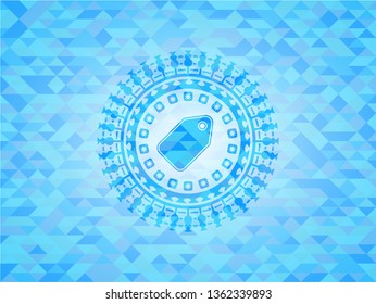 tag icon inside sky blue emblem with mosaic background