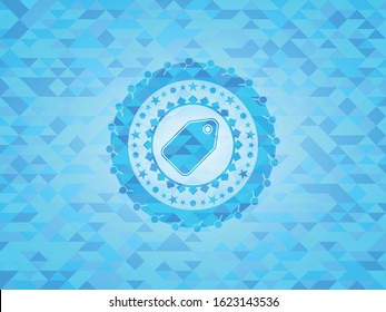 tag icon inside sky blue mosaic emblem