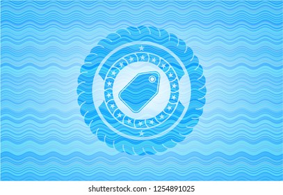 tag icon inside water wave emblem background.