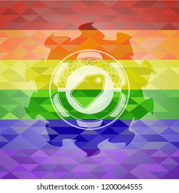 tag icon on mosaic background with the colors of the LGBT flag