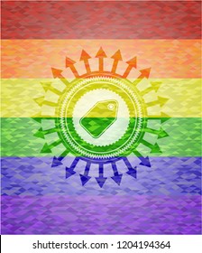 tag icon on mosaic background with the colors of the LGBT flag