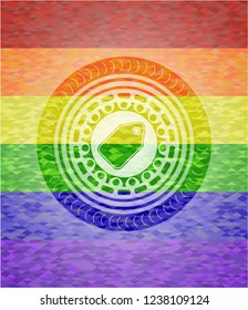 tag icon on mosaic background with the colors of the LGBT flag