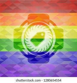 tag icon on mosaic background with the colors of the LGBT flag
