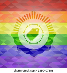 tag icon on mosaic background with the colors of the LGBT flag