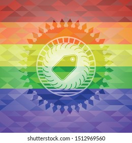 tag icon on mosaic background with the colors of the LGBT flag