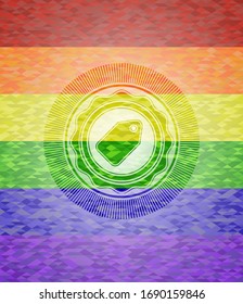 tag icon on mosaic background with the colors of the LGBT flag