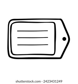 Tag icon. Place for text. Bookmark for a book. Element for planner and notes. Vector illustration in doodle style.