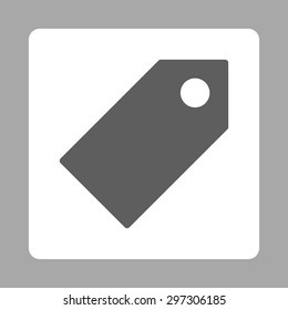 Tag icon from Primitive Buttons OverColor Set. This rounded square flat button is drawn with dark gray and white colors on a silver background.