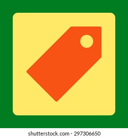Tag icon from Primitive Buttons OverColor Set. This rounded square flat button is drawn with orange and yellow colors on a green background.