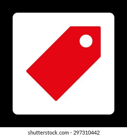 Tag icon from Primitive Buttons OverColor Set. This rounded square flat button is drawn with red and white colors on a black background.