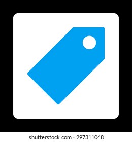 Tag icon from Primitive Buttons OverColor Set. This rounded square flat button is drawn with blue and white colors on a black background.