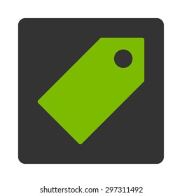 Tag icon from Primitive Buttons OverColor Set. This rounded square flat button is drawn with eco green and gray colors on a white background.