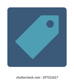 Tag icon from Primitive Buttons OverColor Set. This rounded square flat button is drawn with cyan and blue colors on a white background.