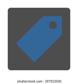 Tag icon from Primitive Buttons OverColor Set. This rounded square flat button is drawn with cobalt and gray colors on a white background.