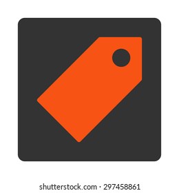 Tag icon from Primitive Buttons OverColor Set. This rounded square flat button is drawn with orange and gray colors on a white background.