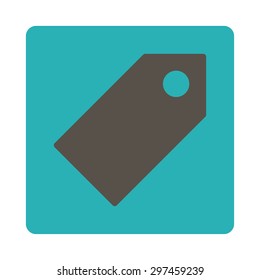 Tag icon from Primitive Buttons OverColor Set. This rounded square flat button is drawn with grey and cyan colors on a white background.