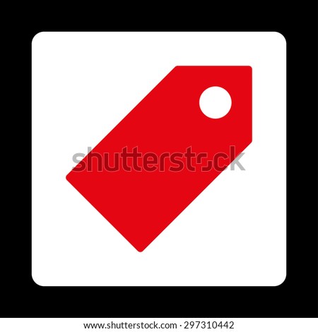 Tag icon from Primitive Buttons OverColor Set. This rounded square flat button is drawn with red and white colors on a black background.