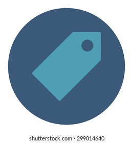 Tag icon from Primitive Round Buttons OverColor Set. This round flat button is drawn with cyan and blue colors on a white background.