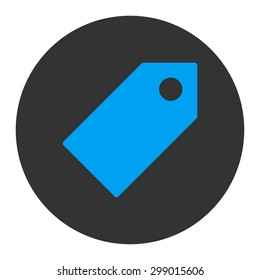 Tag icon from Primitive Round Buttons OverColor Set. This round flat button is drawn with blue and gray colors on a white background.