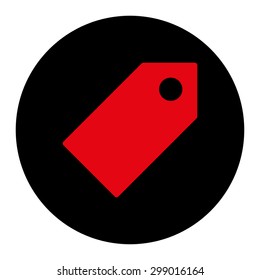 Tag icon from Primitive Round Buttons OverColor Set. This round flat button is drawn with intensive red and black colors on a white background.