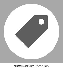 Tag icon from Primitive Round Buttons OverColor Set. This round flat button is drawn with dark gray and white colors on a silver background.