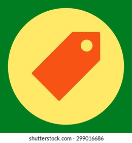 Tag icon from Primitive Round Buttons OverColor Set. This round flat button is drawn with orange and yellow colors on a green background.
