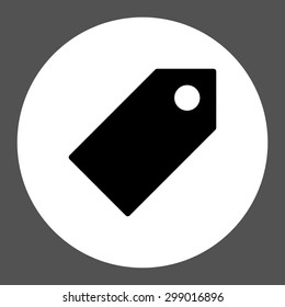 Tag icon from Primitive Round Buttons OverColor Set. This round flat button is drawn with black and white colors on a gray background.