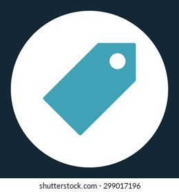 Tag icon from Primitive Round Buttons OverColor Set. This round flat button is drawn with blue and white colors on a dark blue background.