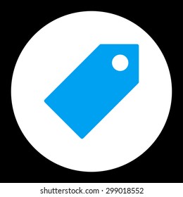 Tag icon from Primitive Round Buttons OverColor Set. This round flat button is drawn with blue and white colors on a black background.